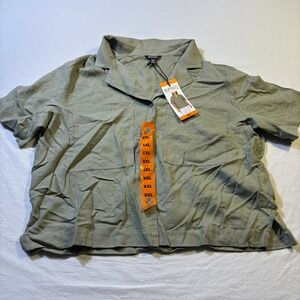 Buffalo David Bitton Linen Blend Short Sleeve Utility Shirt Top Light Olive XXL